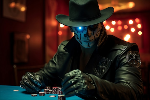 Foto gratuita hombre de tiro medio en un casino futurista