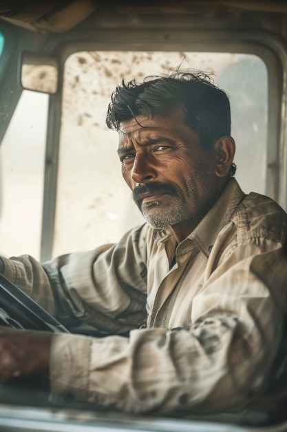 Foto gratuita hombre de tiro medio conduciendo un camión