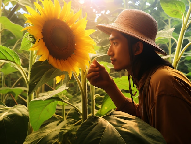 Foto gratuita hombre de tiro medio con girasol