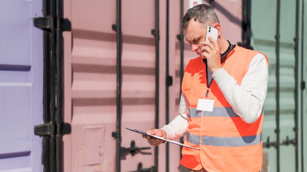 Foto gratuita hombre de tiro medio hablando por teléfono