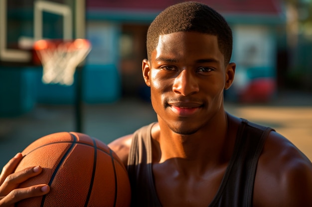 Foto gratuita hombre de tiro medio jugando baloncesto