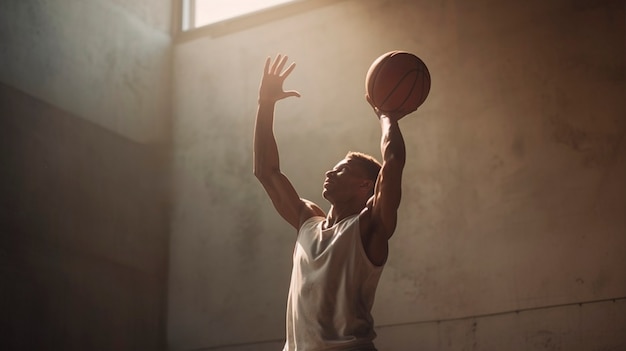 Foto gratuita hombre de tiro medio jugando baloncesto