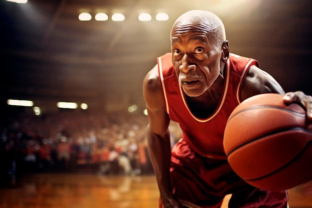 Foto gratuita hombre de tiro medio jugando baloncesto