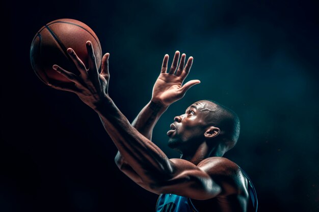 Hombre de tiro medio jugando baloncesto