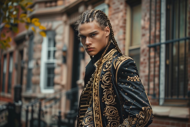 Foto gratuita hombre de tiro medio con trenzas retrato