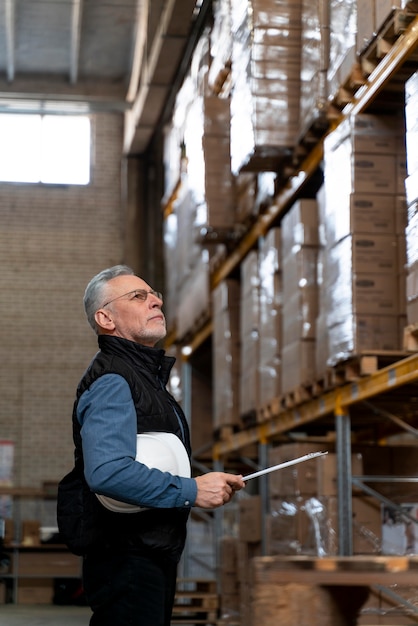 Foto gratuita hombre trabajando en almacén