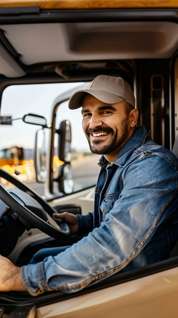 Foto gratuita hombre trabajando como conductor de camión posando