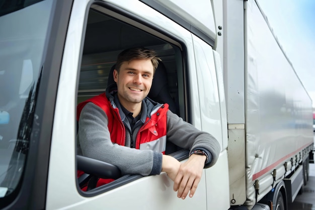 Hombre trabajando como conductor de camión