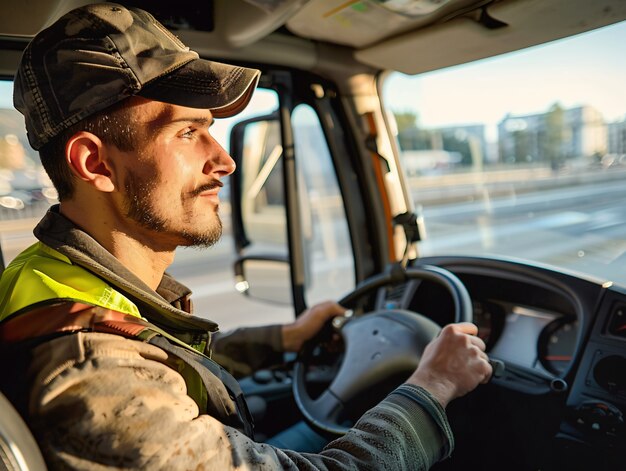 Hombre trabajando como conductor de camión