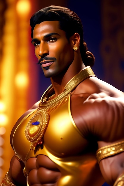 Foto gratuita un hombre con un traje dorado con un collar de oro y la palabra mahabalipuram en el frente.
