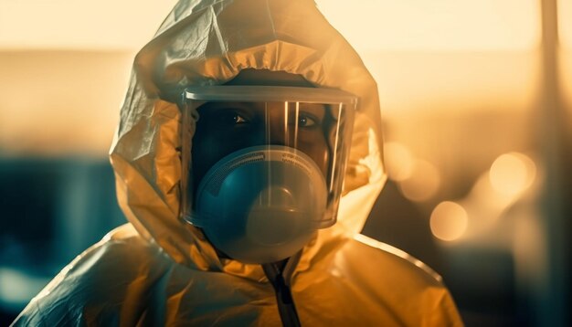 Un hombre con traje protector trabajando con bacterias generadas por IA