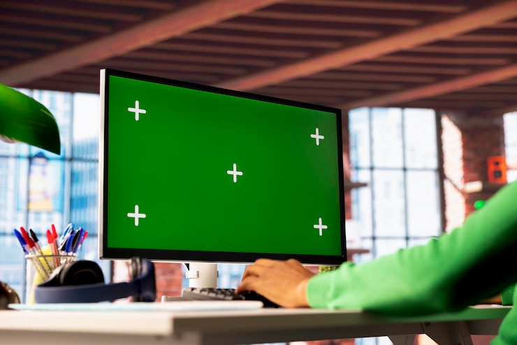 Foto gratuito hombre usando una pantalla de pc aislada para enviar mensajes de texto a amigos de cerca