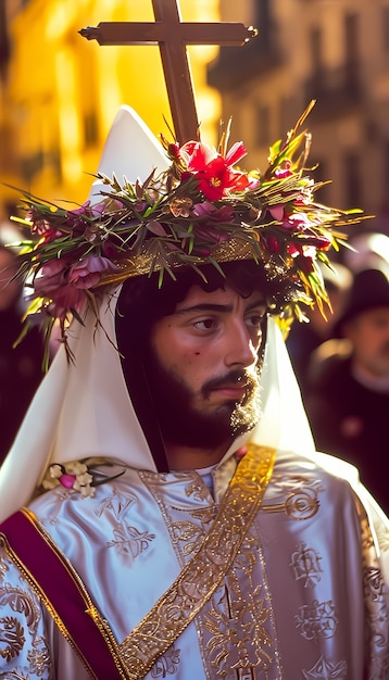 Foto gratuita hombre de vista lateral celebrando la semana santa