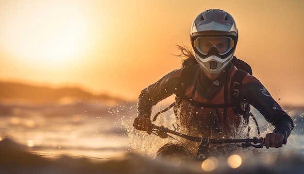 Hombres en bicicleta en la naturaleza aventura de deportes extremos generada por IA