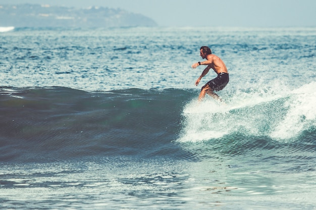 los hombres y las chicas están surfeando