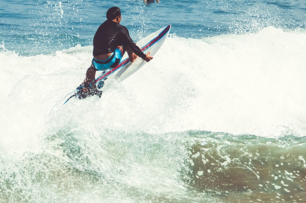 los hombres y las chicas están surfeando