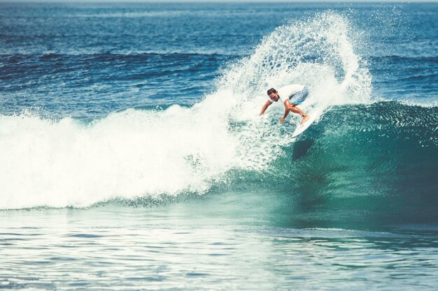 los hombres y las chicas están surfeando