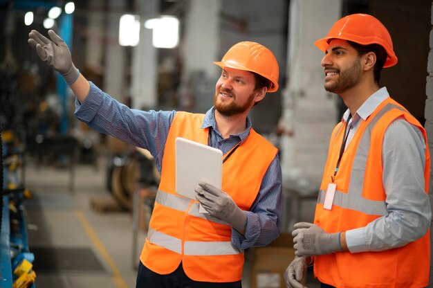 Hombres en equipo de seguridad en el trabajo.