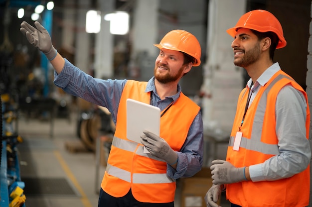 Hombres en equipo de seguridad en el trabajo.