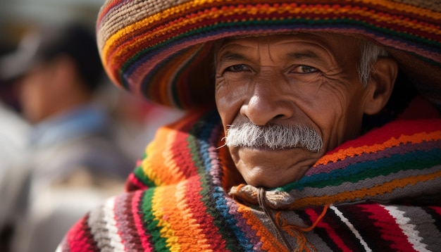 Foto gratuita hombres mayores sonrientes con ropa tradicional mirando a una cámara al aire libre generada por inteligencia artificial