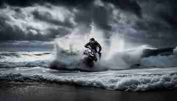 Foto gratuita hombres montando olas un motociclista excitación extrema generada por ia