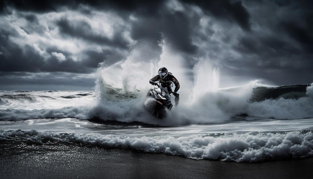 Hombres montando olas un motociclista excitación extrema generada por IA