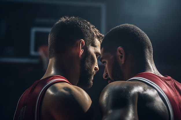 Hombres preparándose para el partido de baloncesto