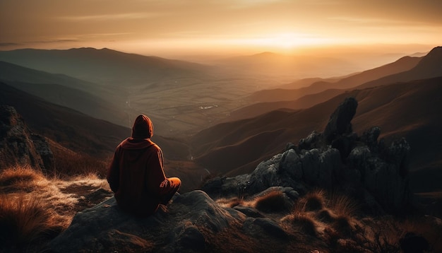 Hombres sanos haciendo senderismo por la cima de la montaña en busca de aventuras generadas por IA