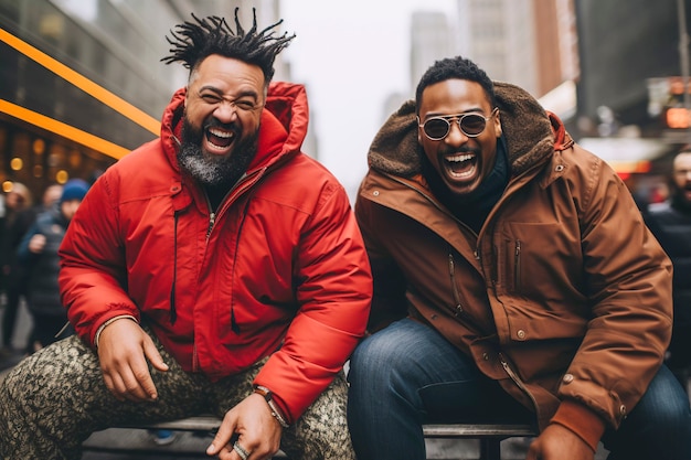 Foto gratuita hombres sonriendo en la ciudad de nueva york