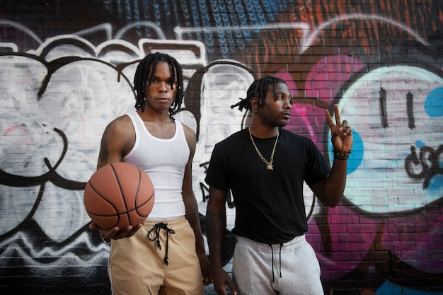 Hombres de tiro medio con rastas afro