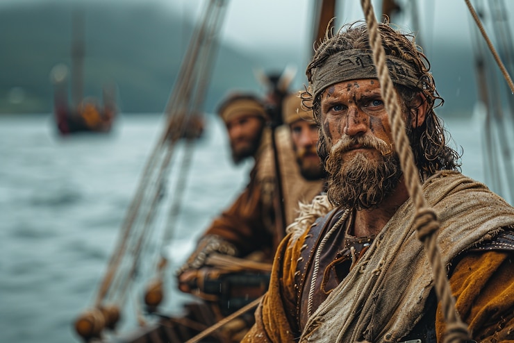 Foto gratuito hombres vikingos en la naturaleza