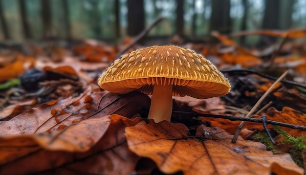 Foto gratuita un hongo en el bosque con gorra amarilla.