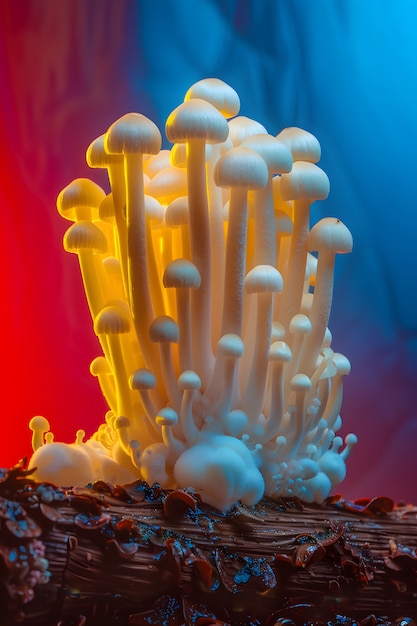 Foto gratuita los hongos vistos con intensas luces de colores brillantes