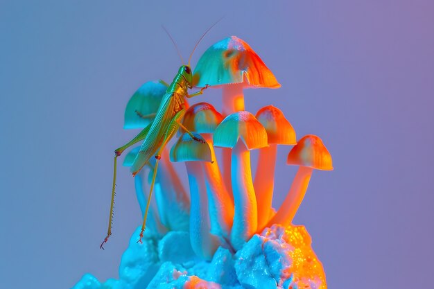 Los hongos vistos con intensas luces de colores brillantes