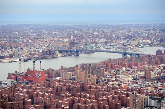 Horizonte de Brooklyn Arial vista desde la ciudad de Nueva York Manhattan