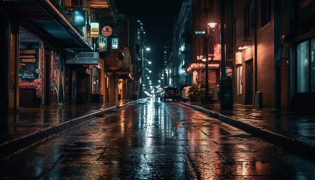 Horizonte de la ciudad iluminada calles mojadas movimiento borroso generado por AI