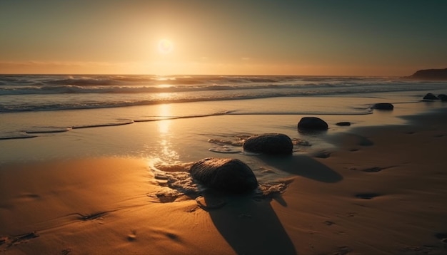 Foto gratuita horizonte dorado sobre aguas tranquilas belleza natural generada por ia