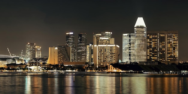 Horizonte de singapur en la noche con edificios urbanos