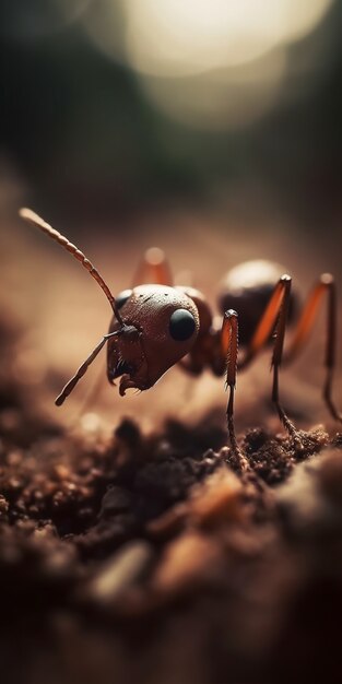 Hormiga realista en la naturaleza.