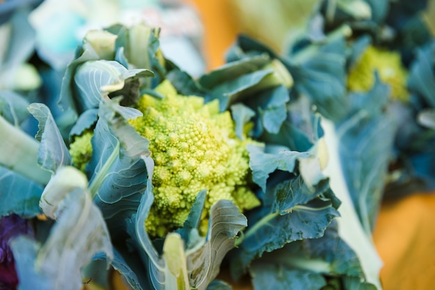 Hortalizas orgánicas frescas de brassica romanesco para la venta en el mercado