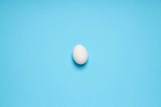 Huevo blanco sobre fondo azul espacio para texto