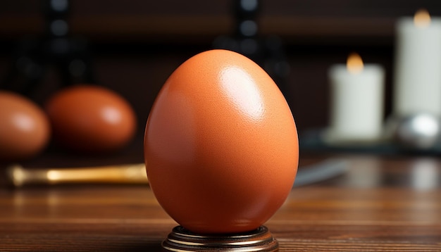 Huevo fresco hervido en una mesa de madera símbolo de una alimentación saludable generada por la inteligencia artificial