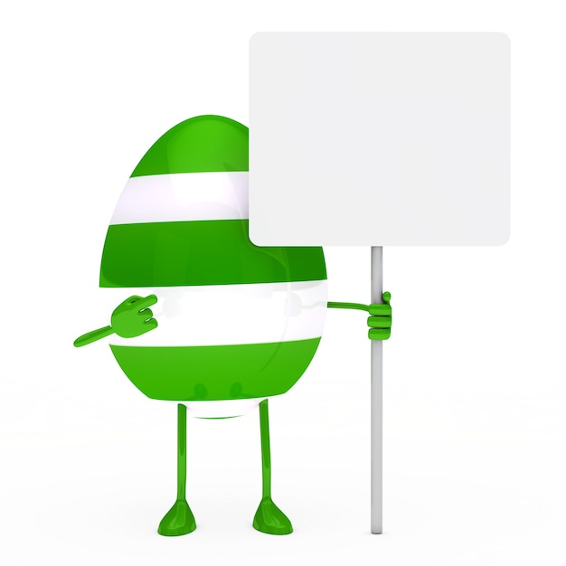Foto gratuita huevo verde señalando un cartel sin mensaje