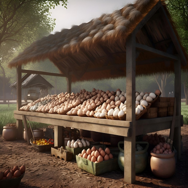 Foto gratuita huevos en el carrito en la granja render 3d