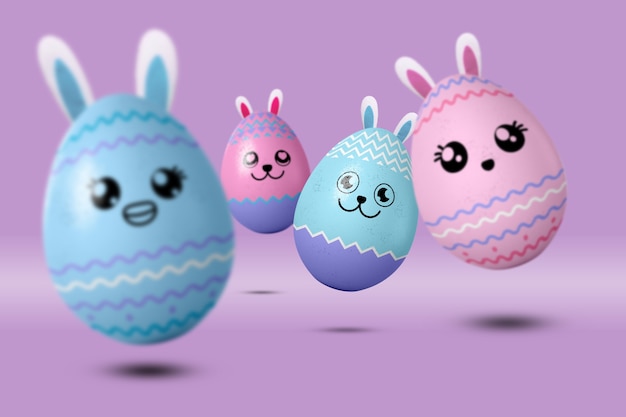 Foto gratuita huevos de pascua con caras graciosas pintadas