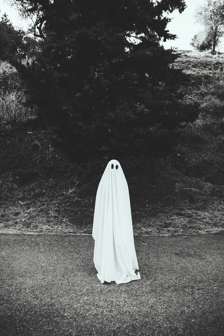 Foto gratuito humano en traje fantasma parado en la carretera