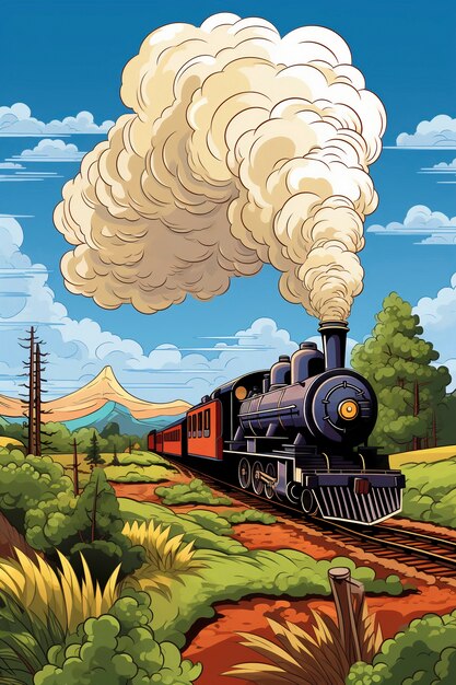 Humo de dibujos animados con tren