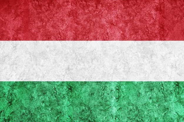 Hungría Bandera metálica, bandera texturizada, bandera grunge