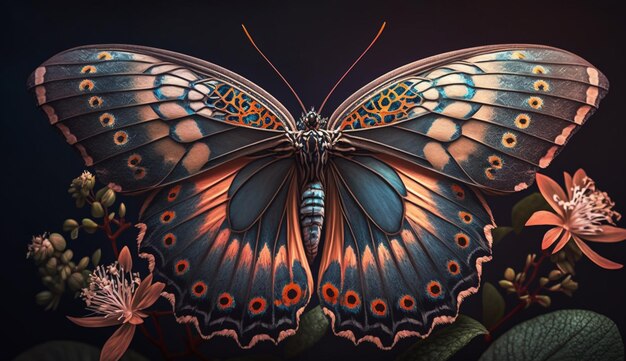 IA generativa de belleza natural con patrón de mariposa multicolor
