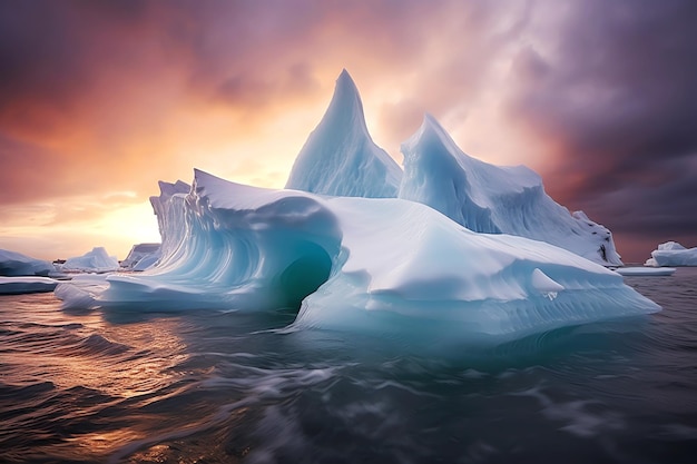 Foto gratuita iceberg al atardecer imagen generada por ia